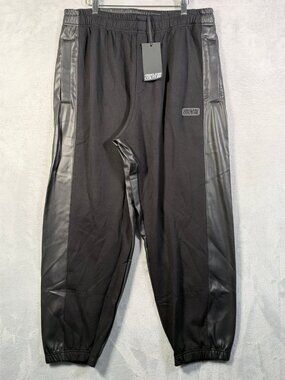 Versace Jeans Couture Sweatpants Mens XL Black Faux Leather Jogger 79GAA322 $375
